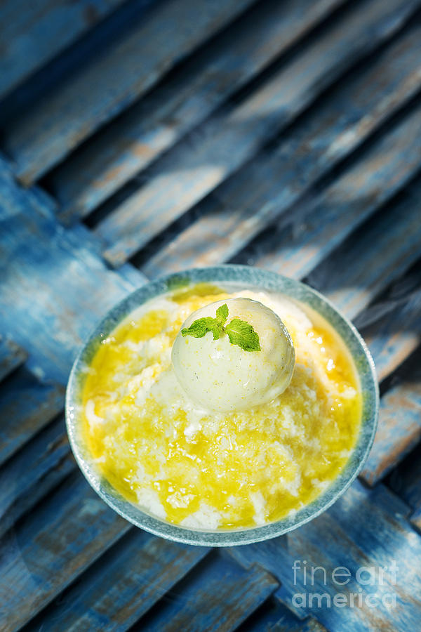 Coconut Sorbet With Mango Sauce And Vanilla Ice Cream #1 Photograph by JM Travel Photography