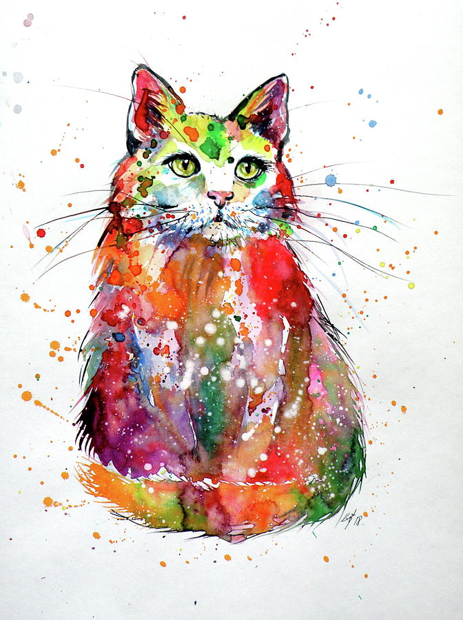 Colorful cat V #1 Painting by Kovacs Anna Brigitta