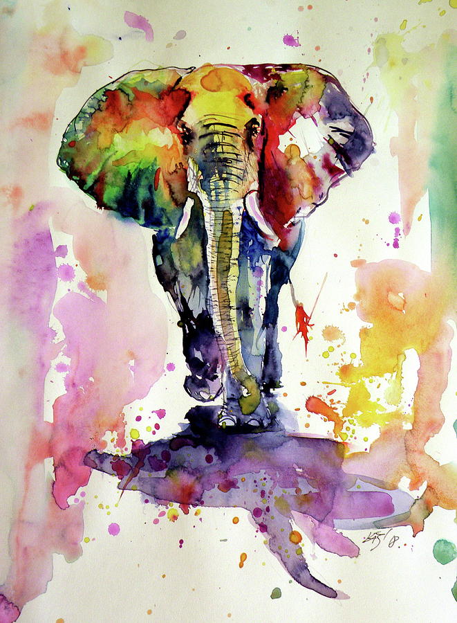 Colorful elephant walking Painting by Kovacs Anna Brigitta | Fine Art ...