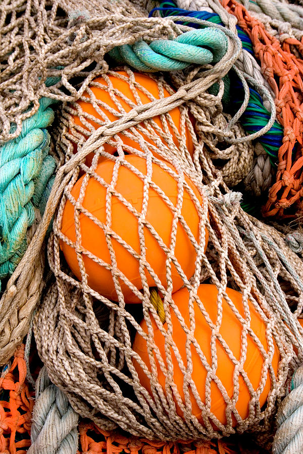 Rope Photograph - Colorful Fishing Nets and Buoys #1 by Carol Leigh