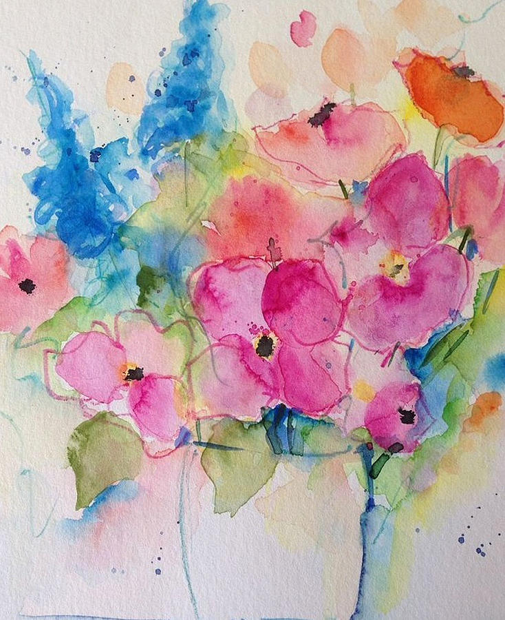 Colorful Flowers In The Vase #1 Painting by Britta Zehm