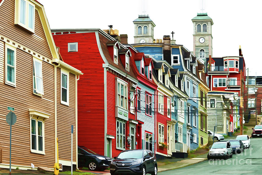 Colorful houses in St. Johns in Newfoundland #1 Digital Art by Les Palenik