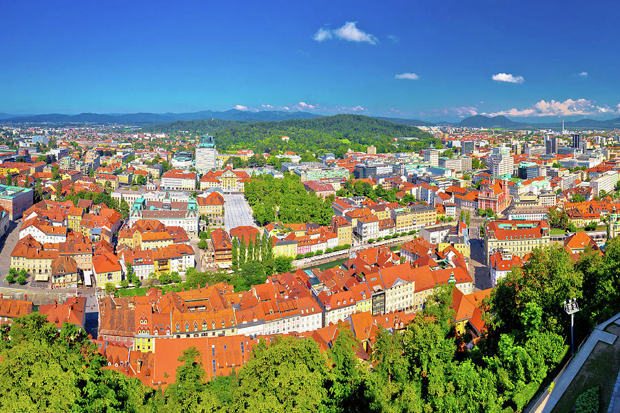 Colorful Ljubljana aerial panoramic view #1 Photograph by Brch Photography