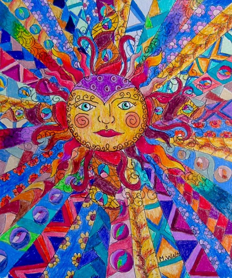 Colorful sun #1 Drawing by Megan Walsh