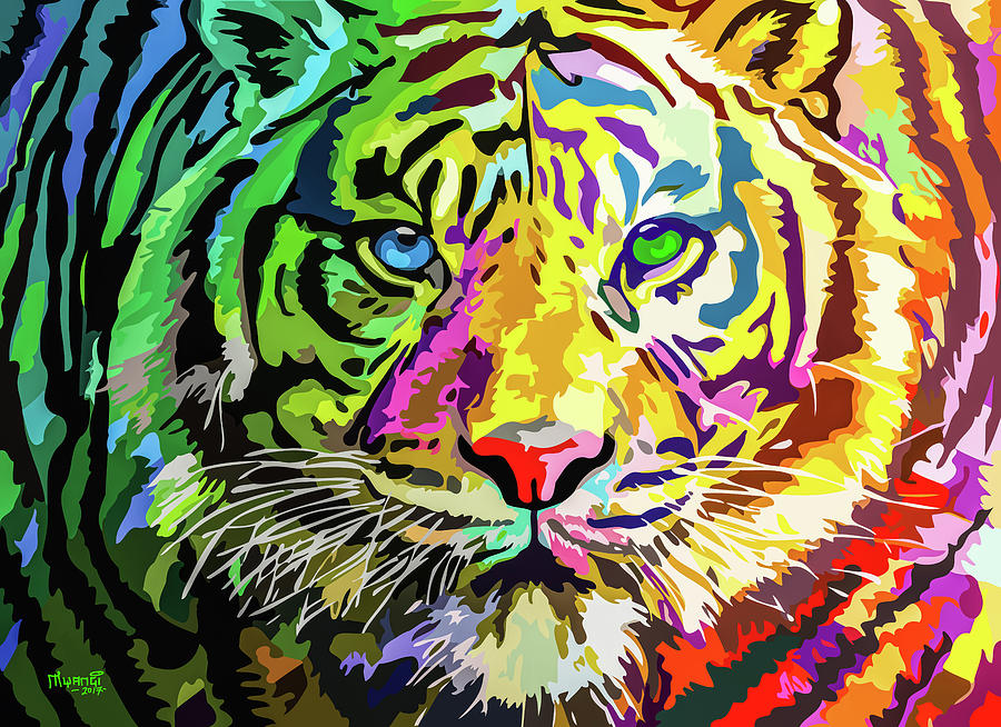 Colorful Tiger #2 Painting by Anthony Mwangi
