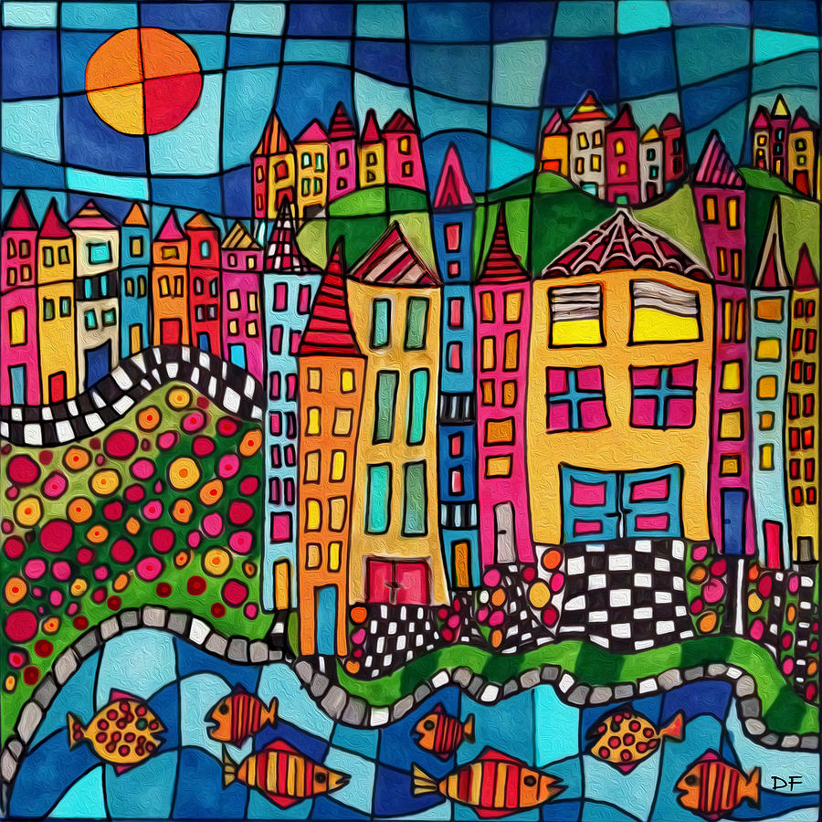 Colorful Village #2 Mixed Media by Dora Ficher