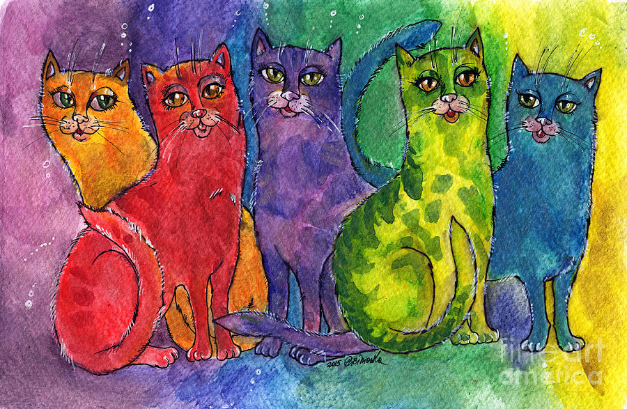 Colourful Cats #1 Painting by Ang El