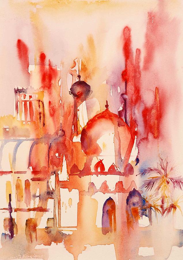 In the Souk, Original 2024 Abstract Watercolor Painting