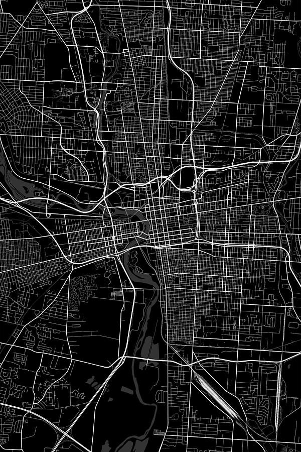 Columbus Ohio USA Dark Map Digital Art by Jurq Studio - Pixels