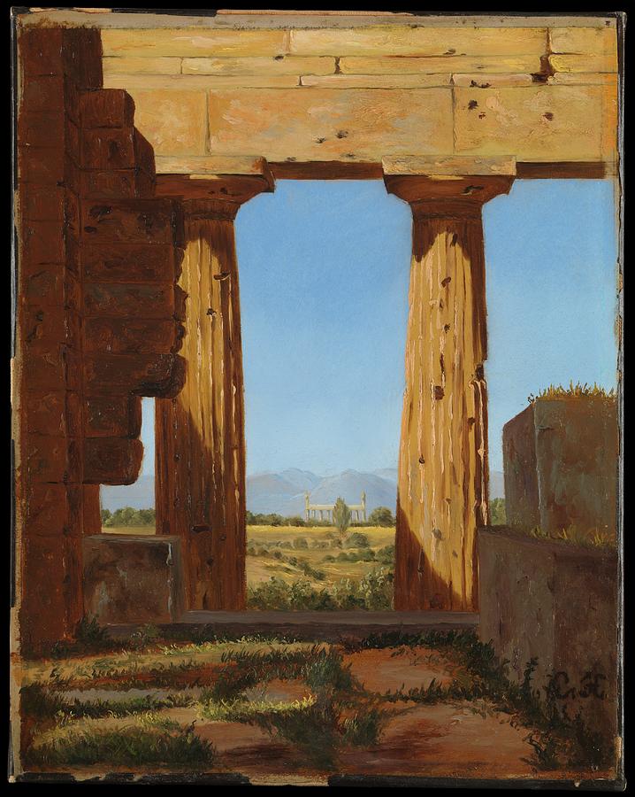 Columns of the Temple of Neptune at Paestum #1 Painting by Constantin Hansen