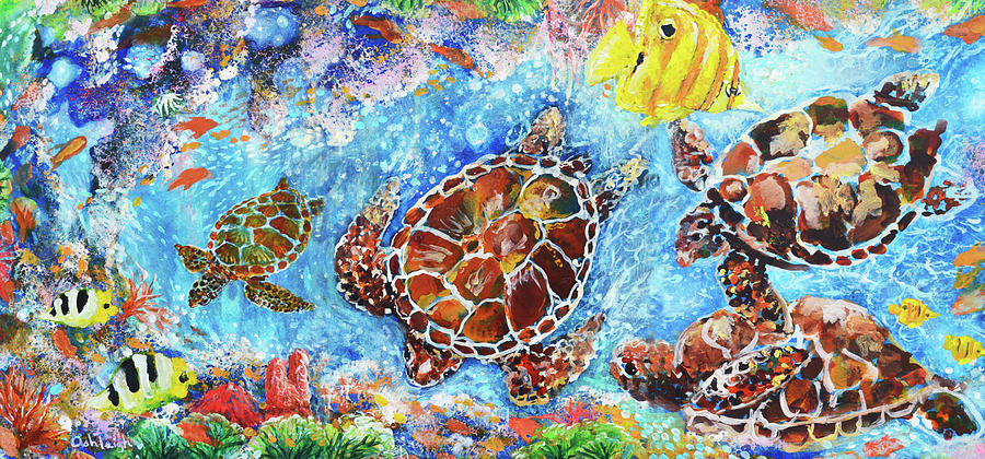 Come and Swim With Me  Message from Sea Turtles and Fishies under the Sea Painting by Ashleigh Dyan Bayer
