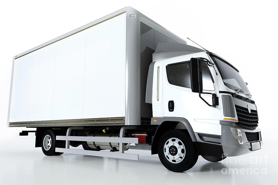 Commercial cargo delivery truck with blank white trailer. Generic, brandless design. #1 Photograph by Michal Bednarek