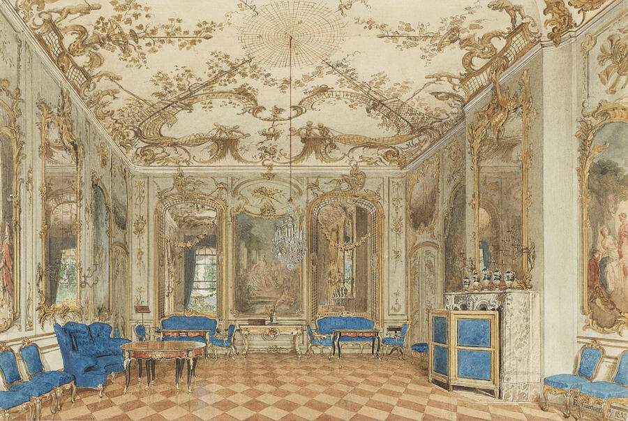 Concert Room of Sanssouci Palace, Potsdam, Germany Drawing by Eduard