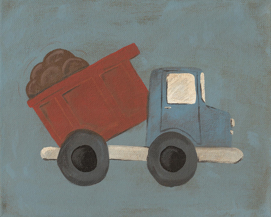 Truck Painting - Construction Dump Truck Nursery Art #1 by Katie Carlsruh