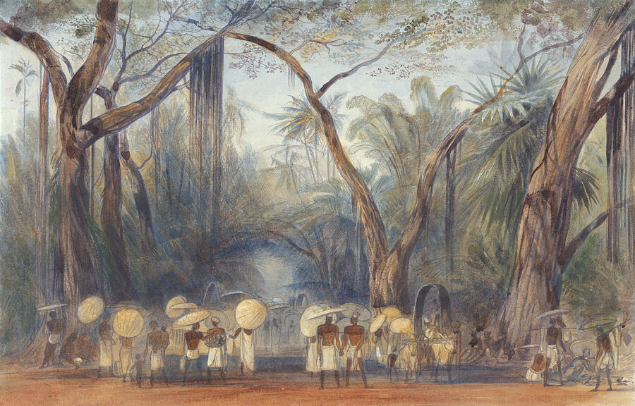 Coolies on the Road near Kalicut, Malabar, by 1812 Drawing by Edward Lear