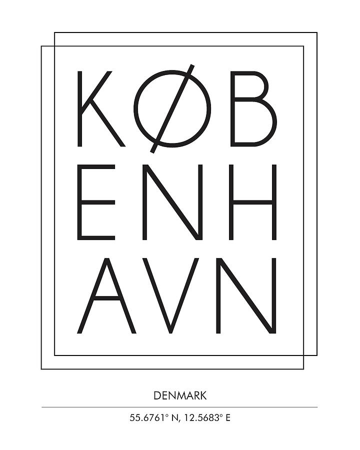 Copenhagen, Denmark - City Name Typography - Minimalist City Posters #2 Mixed Media by Studio Grafiikka