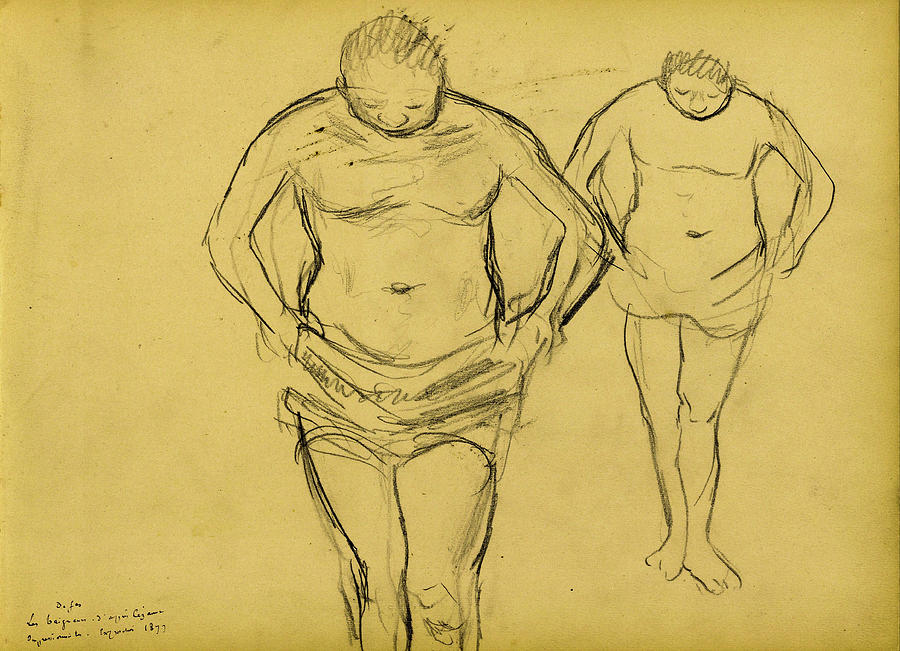 Nude Drawing - Copies of Cezannes Bathers  #1 by Edgar Degas