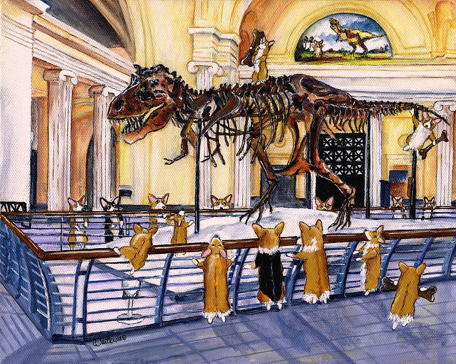 Dinosaur Painting - Corgi Bodacious Bone Bonanza #1 by Cathy Santarsiero