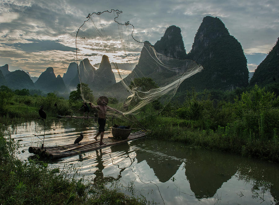 Landscape Photograph - Cormorant Fishermen In China #1 by Gilad Fiskus