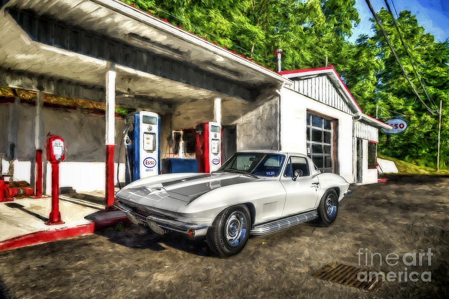 Corvette 1976 in front of service station #1 Photograph by Dan Friend