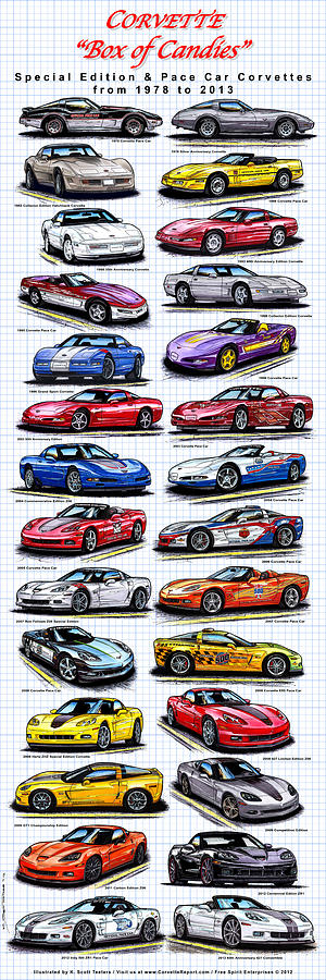 Indy 500 Pacecar Digital Art - Corvette Box of Candies - Special Edition and Indy 500 Pace Car Corvettes #1 by K Scott Teeters