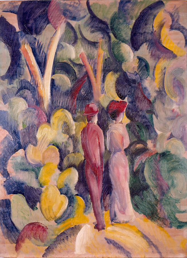 Couple On The Forest Track Painting
