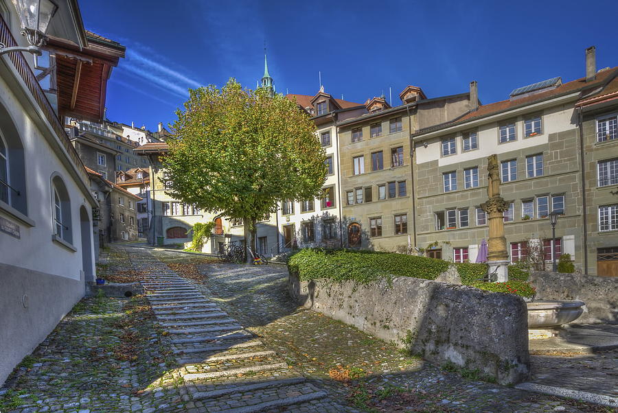 Court-Chemin stairs in Fribourg old city, Switzerland, HDR #1 Photograph by Elenarts - Elena Duvernay photo