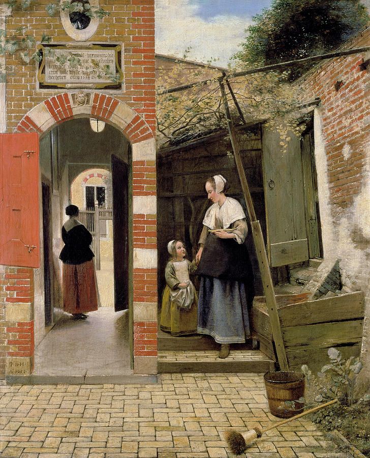 Courtyard of a house in Delft Painting by Pieter de Hooch