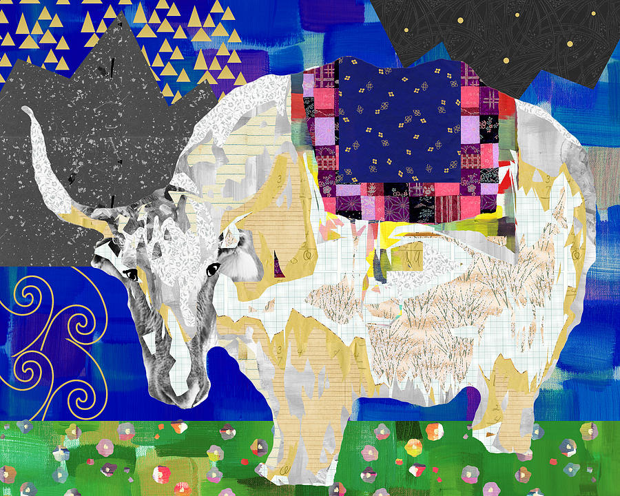 Stay Curious Cow Collage  Mixed Media by Claudia Schoen