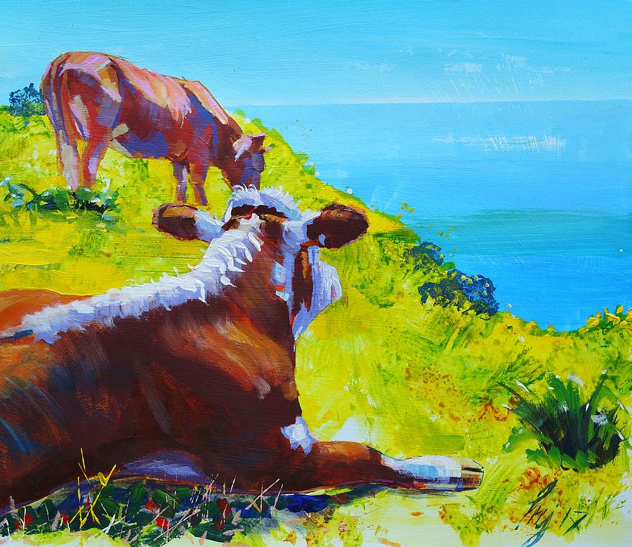 Cow lying down #3 Painting by Mike Jory