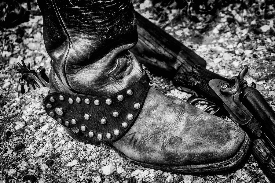 Cowboy Boot Wirth Spur And Shotgun #1 Photograph by Garry Gay