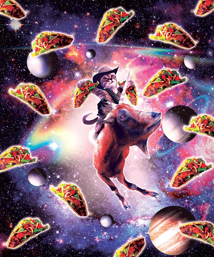 Multicolor Random Galaxy Cowboy Space Cat On Goat Unicorn-Taco Throw Pillow 18x18 Multicolor Random Galaxy Cowboy Space Cat On Goat Unicorn-Taco Throw Pillow 18x18