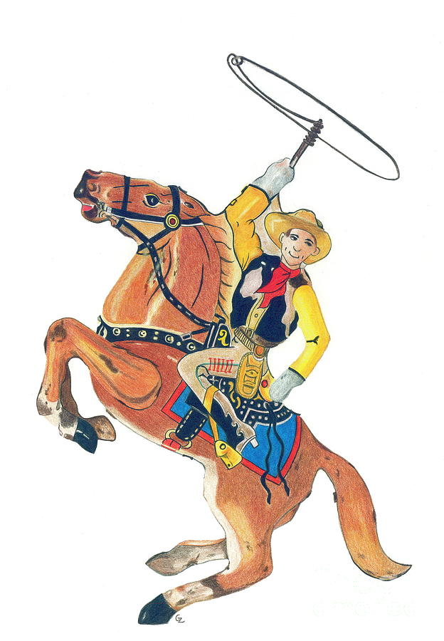 Vintage Drawing - Cowboy with Lasso by Glenda Zuckerman