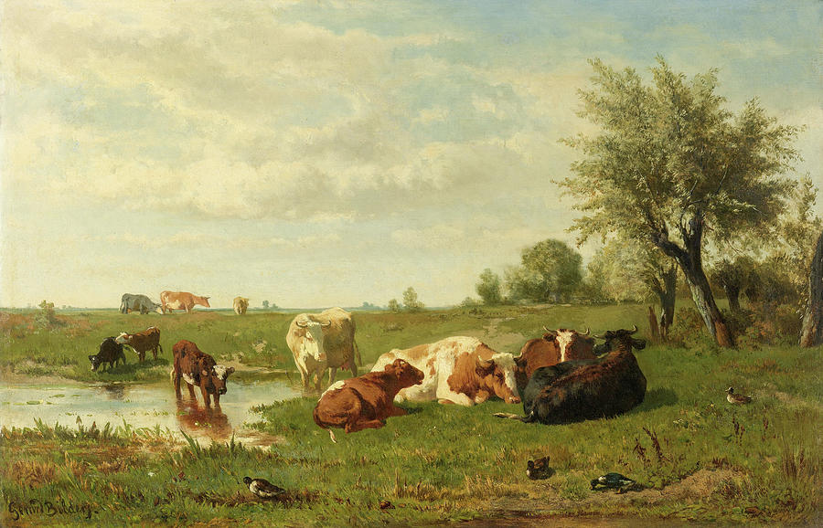 Cows in the Meadow #1 Painting by Gerard Bilders