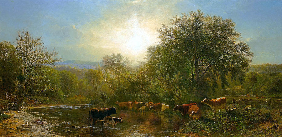 Famous Paintings Painting - Cows Watering #1 by James McDougal Hart