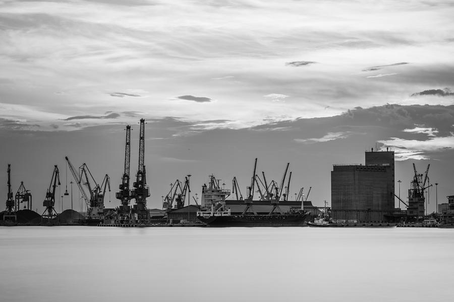 Crane Photograph - Cranes at the port of Thessaloniki by Ioannis Vasilakakis
