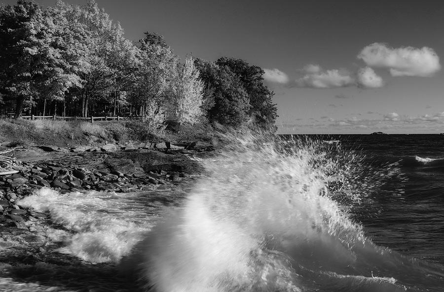 Black And White Photograph - Crashing Waves in Autumn #1 by Rachel Cohen