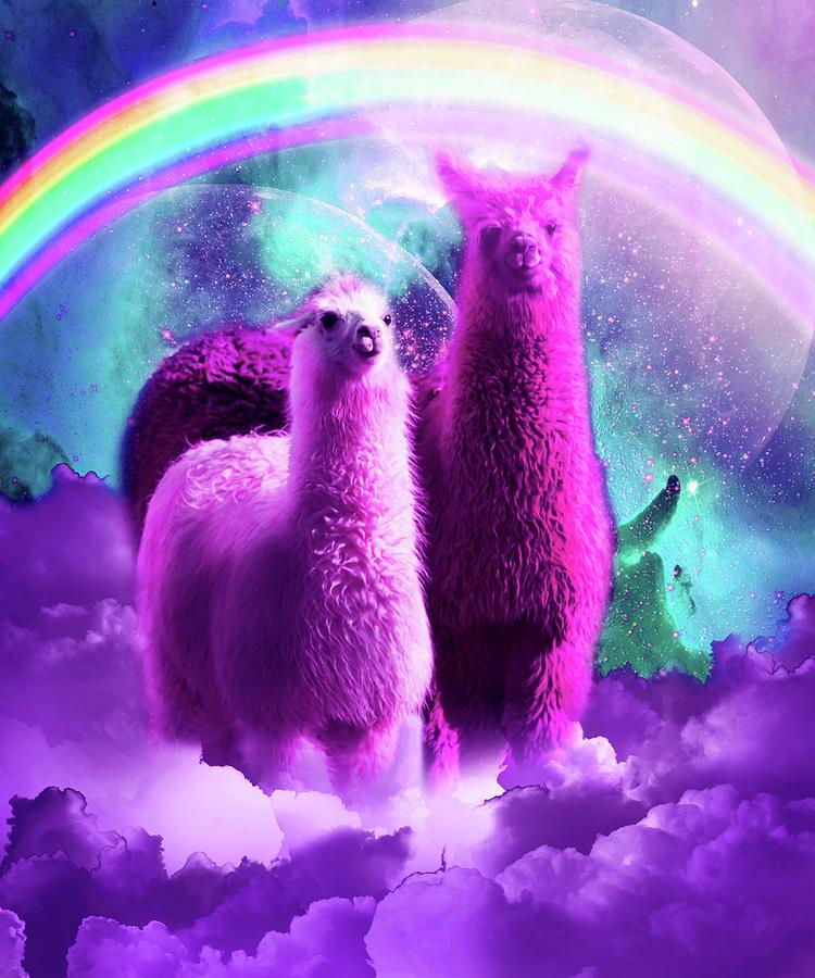 Crazy Funny Rainbow Llama In Space Digital Art By Random Galaxy Pixels