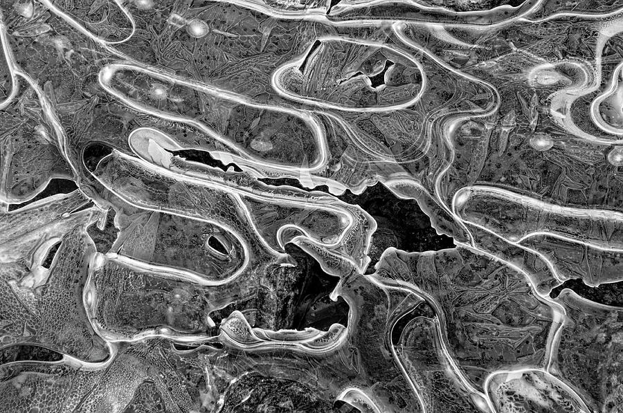 Creek Ice Abstract 1 Monochrome Photograph by Cathy Mahnke