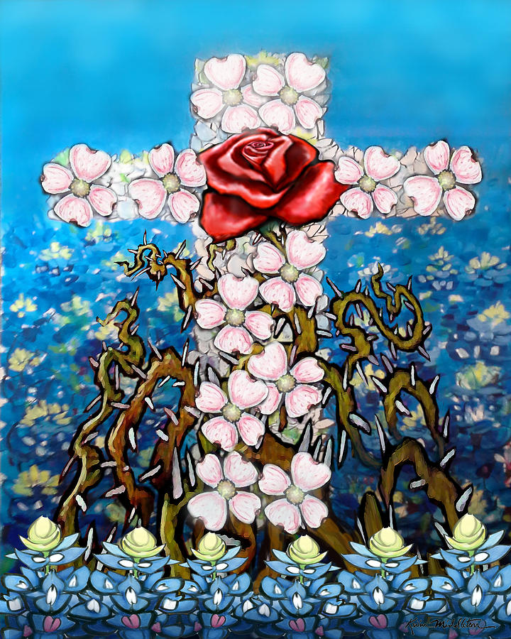 Cross of Flowers #1 Digital Art by Kevin Middleton