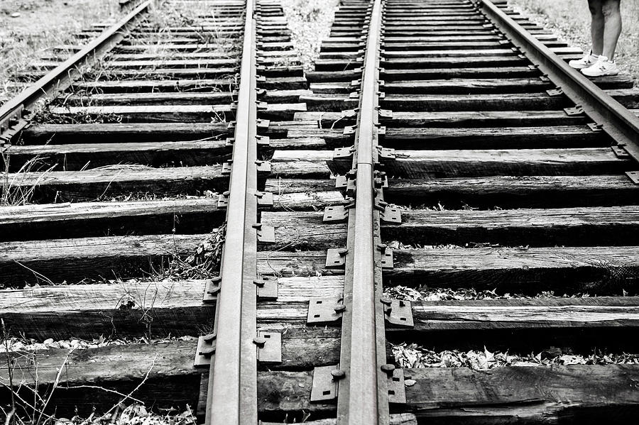Black And White Photograph - Crossing Tracks by Karol Livote