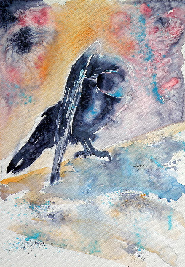 Crow in autumn #4 Painting by Kovacs Anna Brigitta