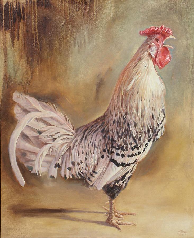 Crowing Rooster Painting by Hans Droog