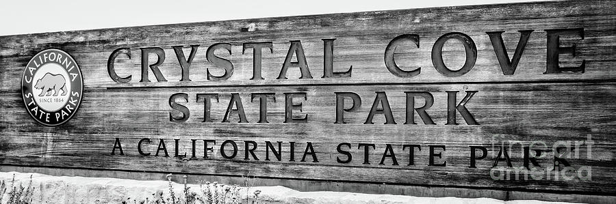 Black And White Photograph - Crystal Cove State Park Sign in Black and White #1 by Paul Velgos