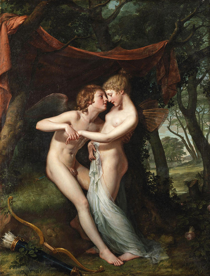 Cupid and Psyche in the nuptial bower Painting by Hugh Douglas Hamilton