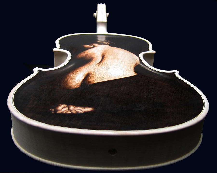 Violin Pyrography - Custom Gliga Violin 2 - detail #1 by Dino Muradian