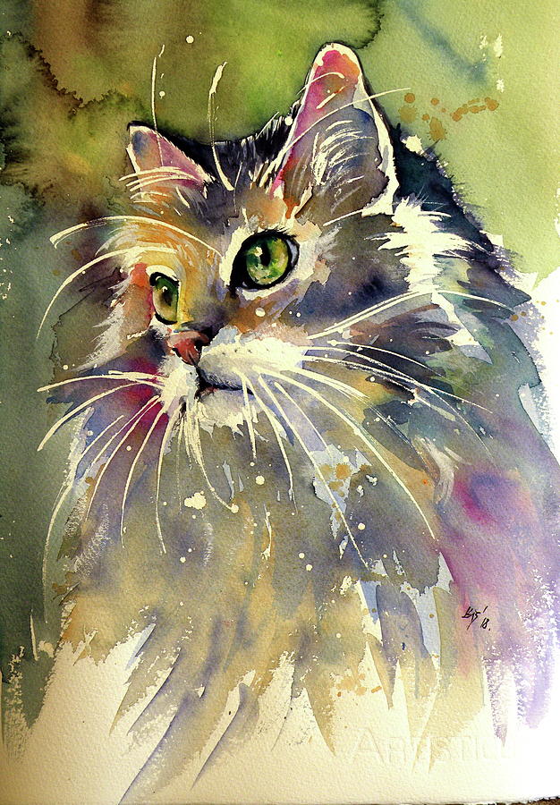 Cute Cat Painting by Kovacs Anna Brigitta