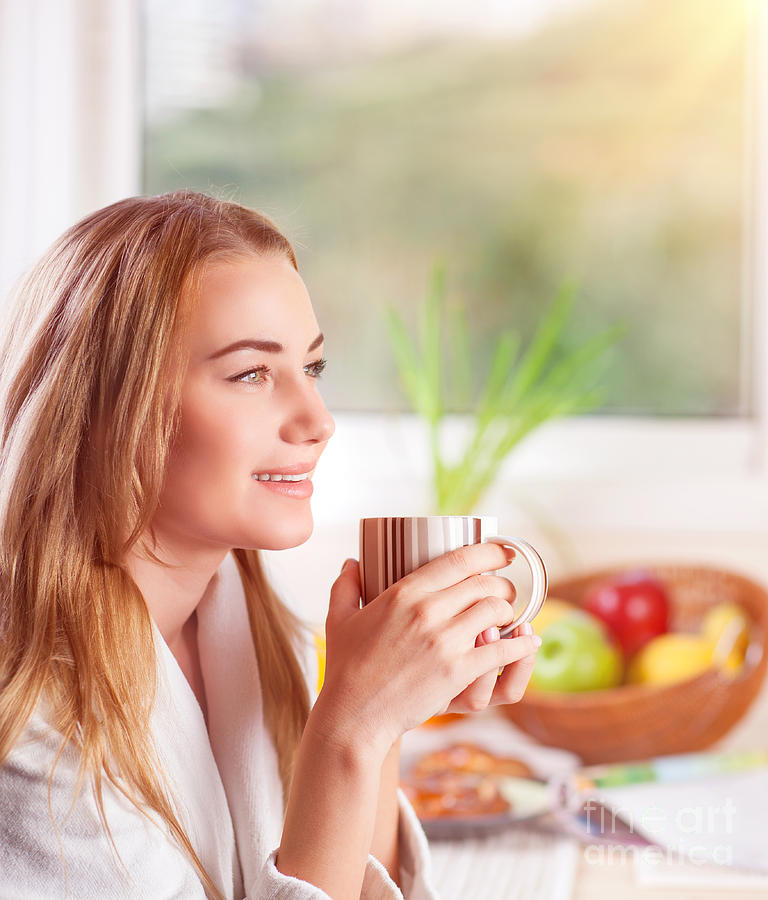 Cute girl drinking coffee Photograph by Anna Om - Fine Art America