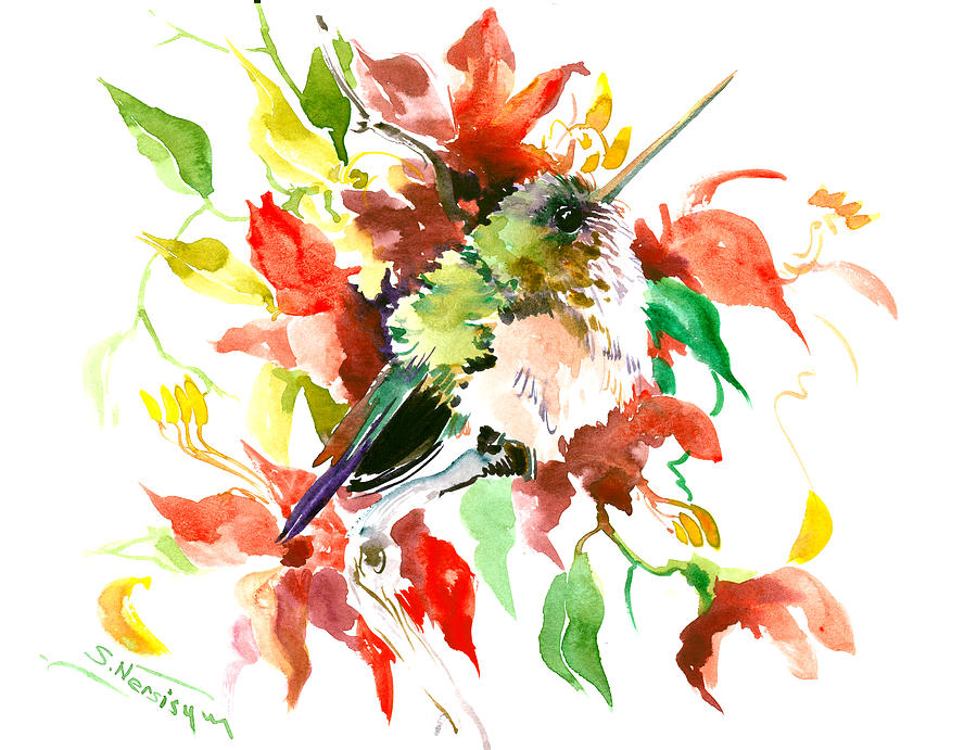 Hummingbird Painting - Cute Little Hummingbird #1 by Suren Nersisyan