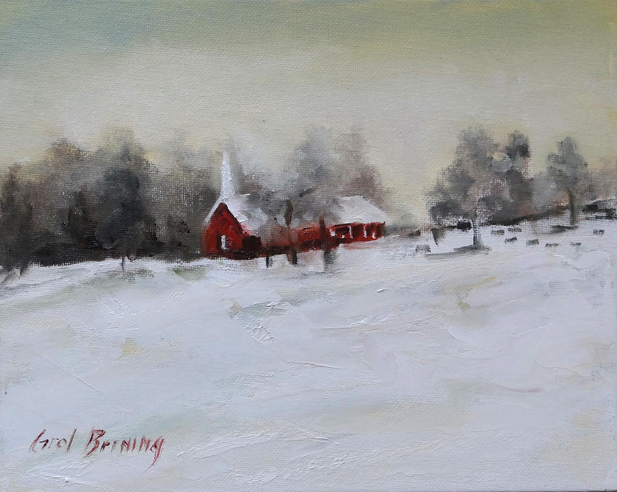 Cypress in the Snow #1 Painting by Carol Berning